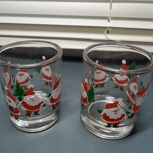 Vintage Indiana Glass Christmas Santa Claus Votive Candle Holders Set of 2